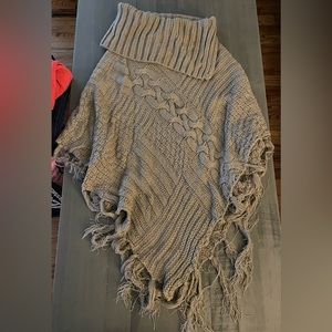 Turtleneck Batwing Sleeve Cable Knot Poncho. One Size Fits Most.